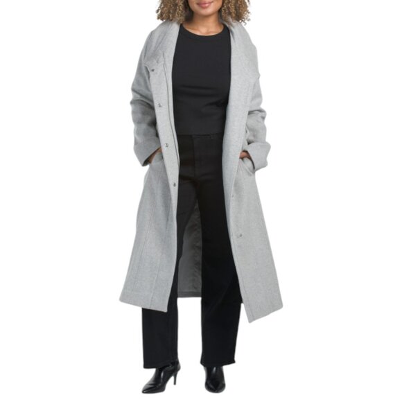 COLE HAAN Light Grey Wool Blend Maxi Wrap Coat - Picture 1 of 3